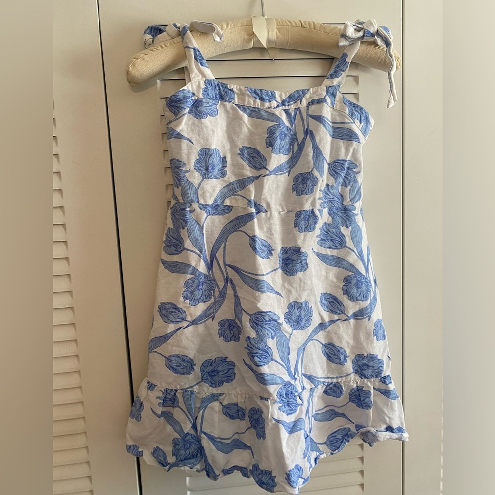 Emily McCarthy Girls Blue White Mjni Dress Tulip Twist Floral Tie Straps